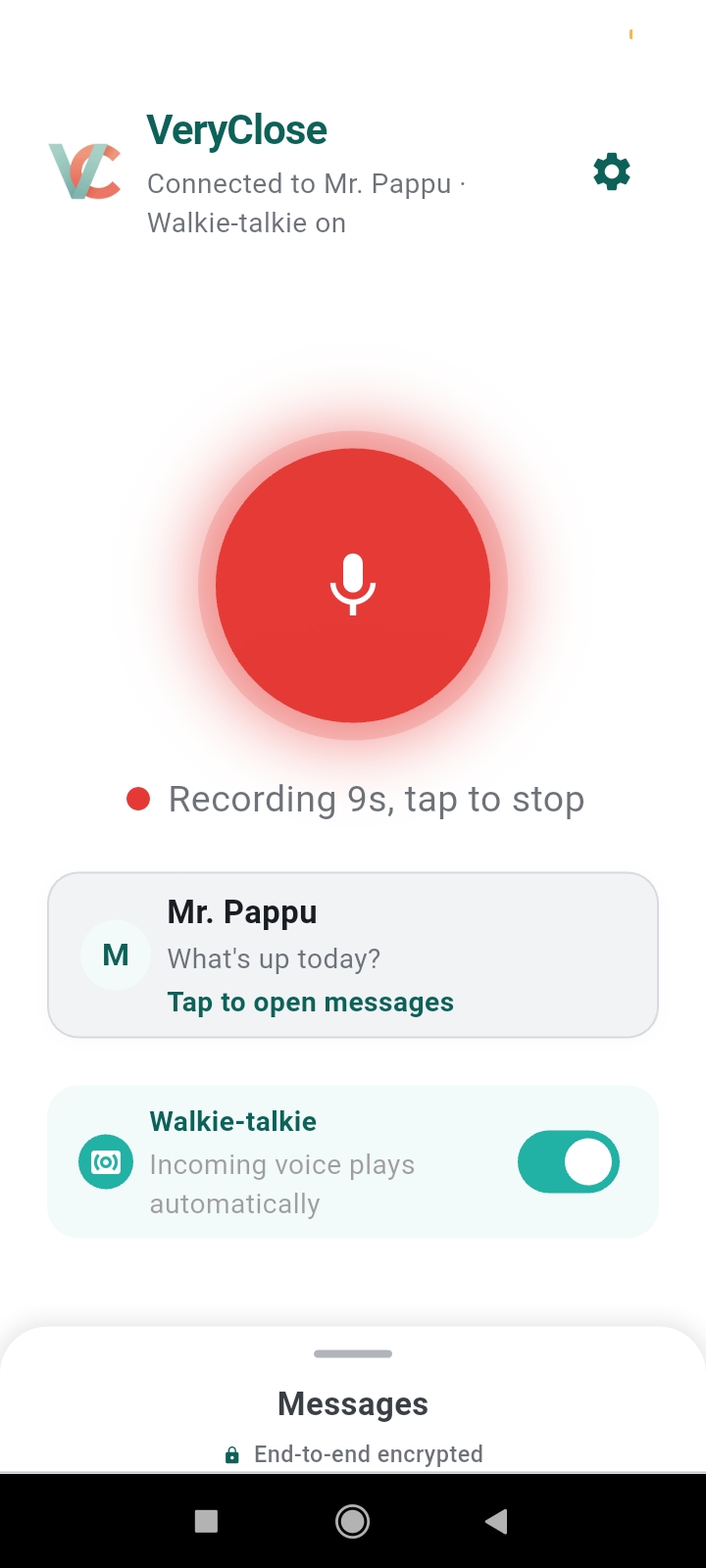 VeryClose chat screenshot